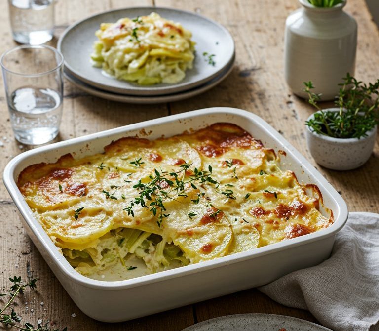 Golden Potato-Leek Gratin with Gruyère and Nutmeg