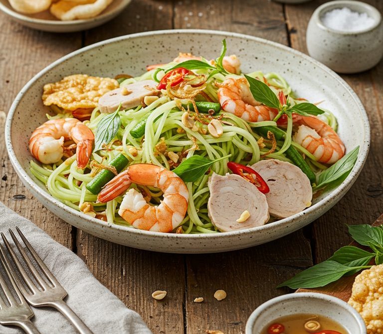 Green Papaya Salad with Shrimp, Herbs, and Peanuts
