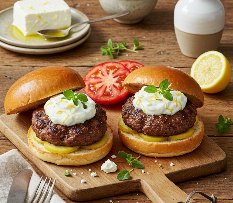 Grilled Lamb Burgers with Feta and Lemony Yogurt