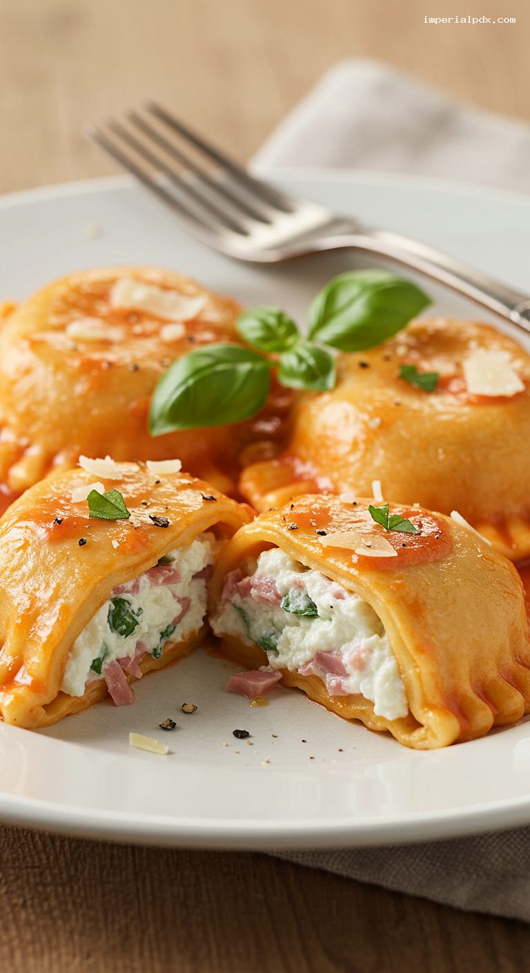 Ham and Cheese Sorrentinos in Tomato-Cream Sauce – Closeup