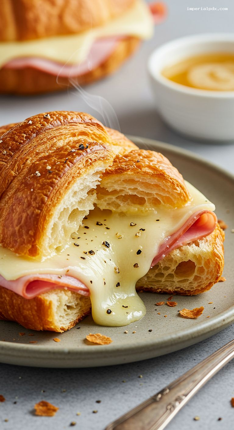 Ham and Swiss Croissant Melt with Dijon Honey – Closeup