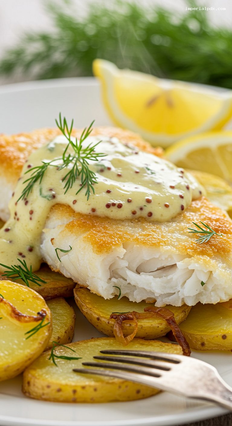 Hamburg Pannfisch with Mustard-Dill Sauce – Closeup
