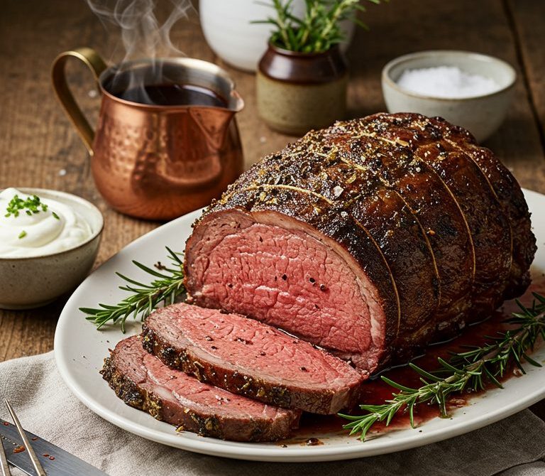 Herb-Crusted Prime Rib with Red Wine Au Jus