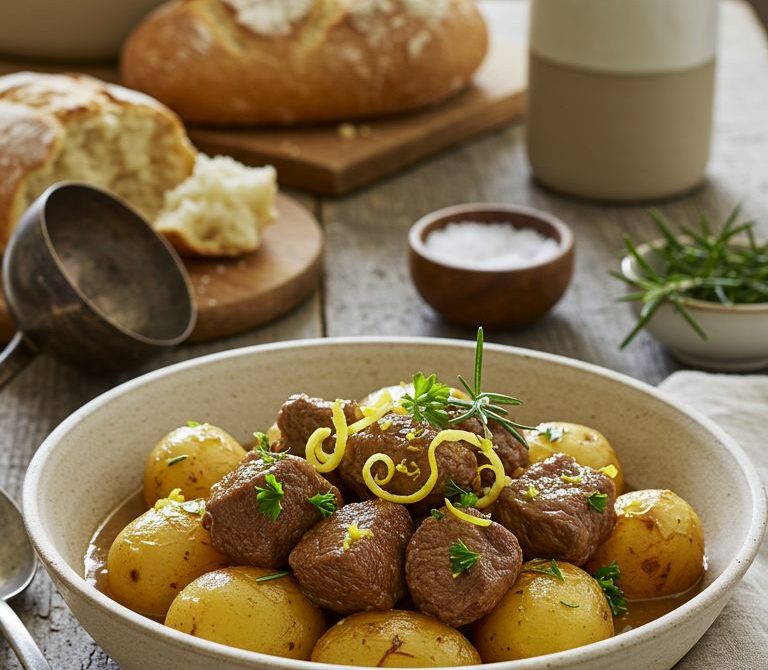 Herbed Lamb and Potato Stew with Lemon Zest