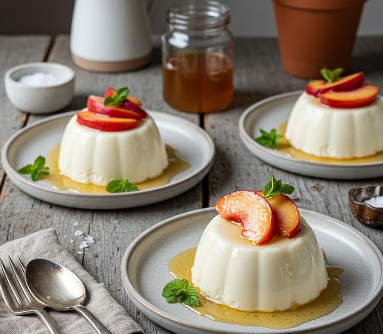 Honey-Vanilla Panna Cotta with Macerated Peaches