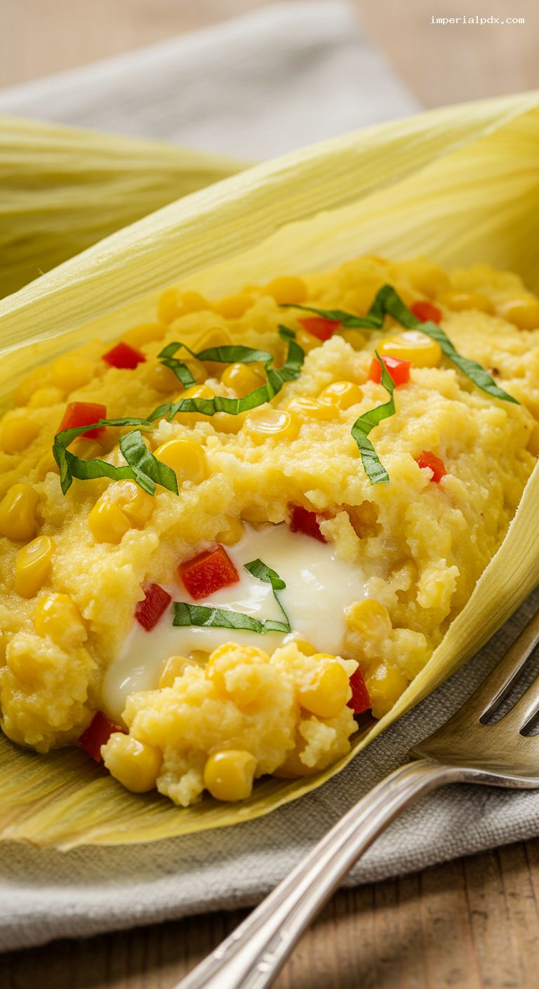 Humita en Chala: Steamed Corn Parcels with Queso – Closeup