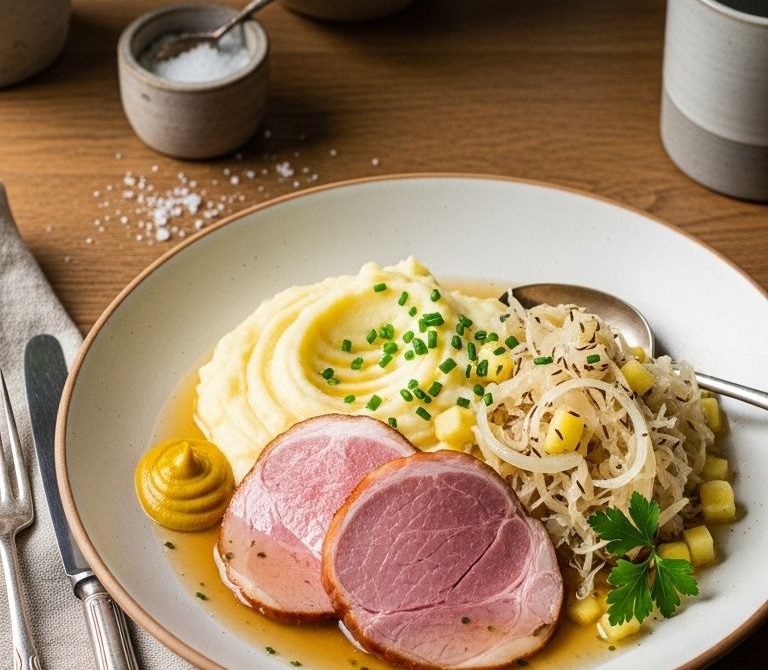 Kasseler with Sauerkraut and Mashed Potatoes