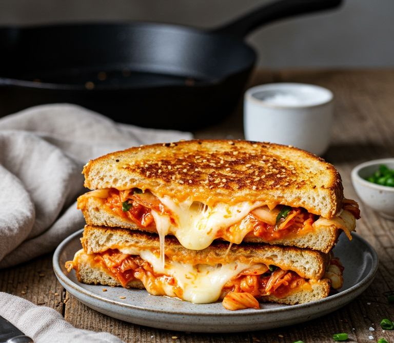 Kimchi Grilled Cheese with Melty American and Mozzarella