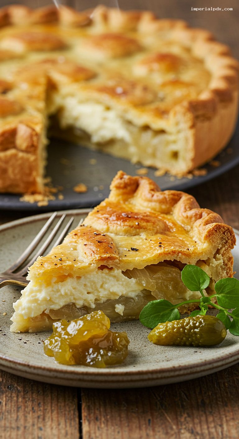 Lancashire Cheese and Onion Pie – Closeup