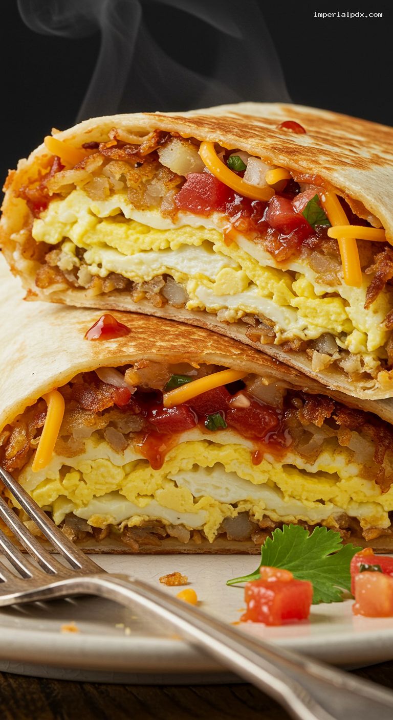 Late-Night Breakfast Burrito with Crispy Hash Browns – Closeup