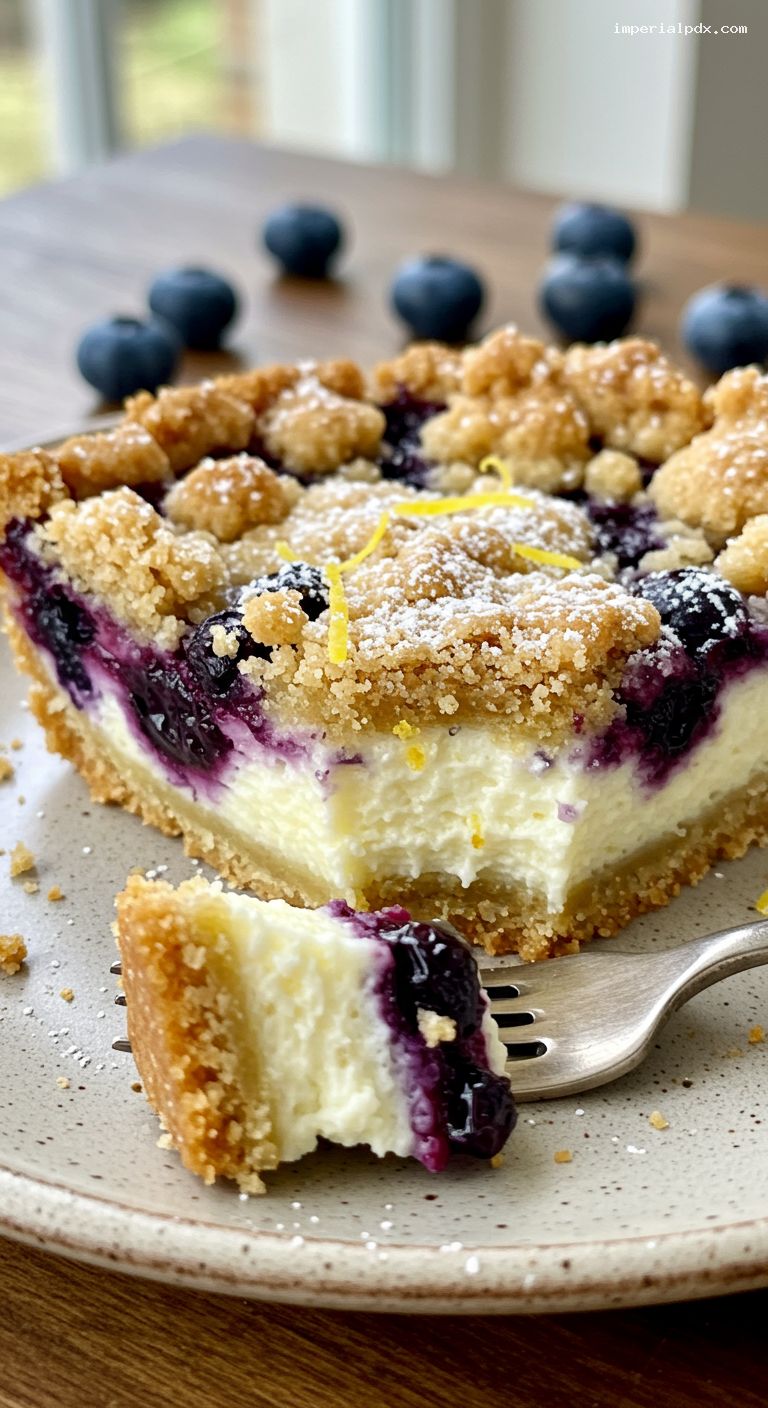 Lemon-Blueberry Ricotta Crumble Pie – Closeup