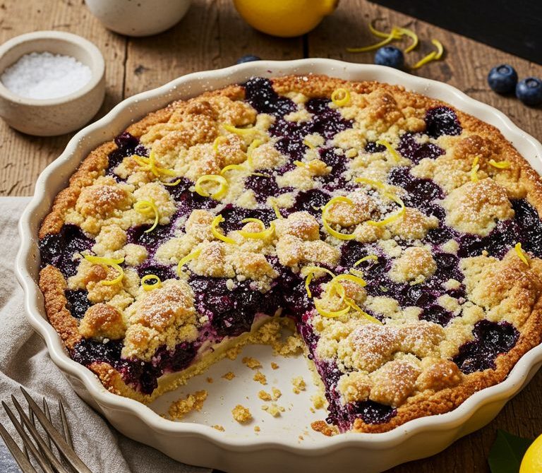 Lemon-Blueberry Ricotta Crumble Pie