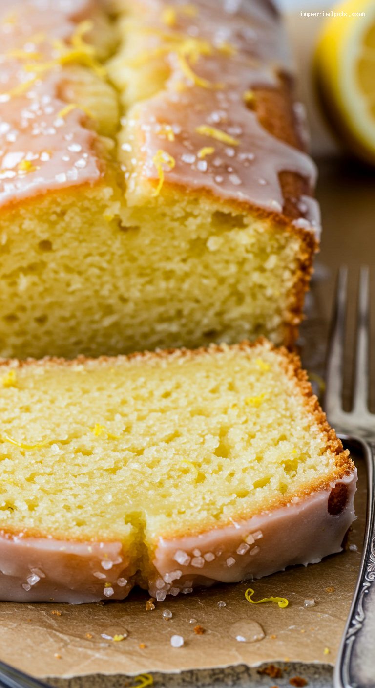 Lemon Drizzle Loaf with Glossy Crunchy Crust – Closeup