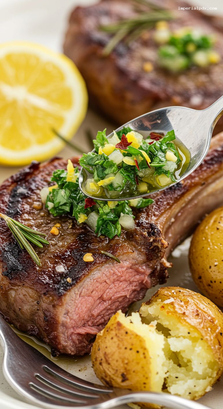 Lemon-Garlic Lamb Chops with Parsley Lemon Salsa – Closeup