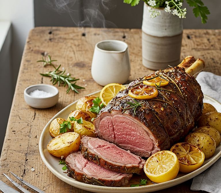 Lemon-Herb Roasted Leg of Lamb with Pan Drippings