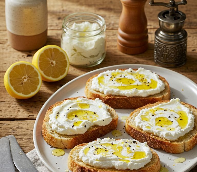 Lemon Pepper Ricotta Toast with Honey and Zest