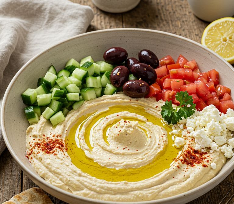 Loaded Hummus Bowl with Feta and Olives