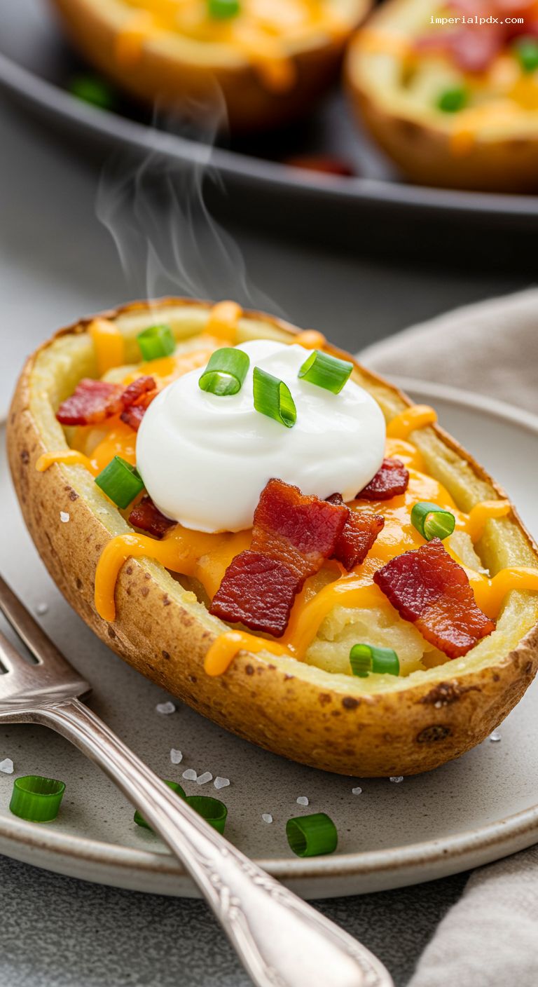 Loaded Potato Skins with Cheddar, Bacon, and Scallions – Closeup