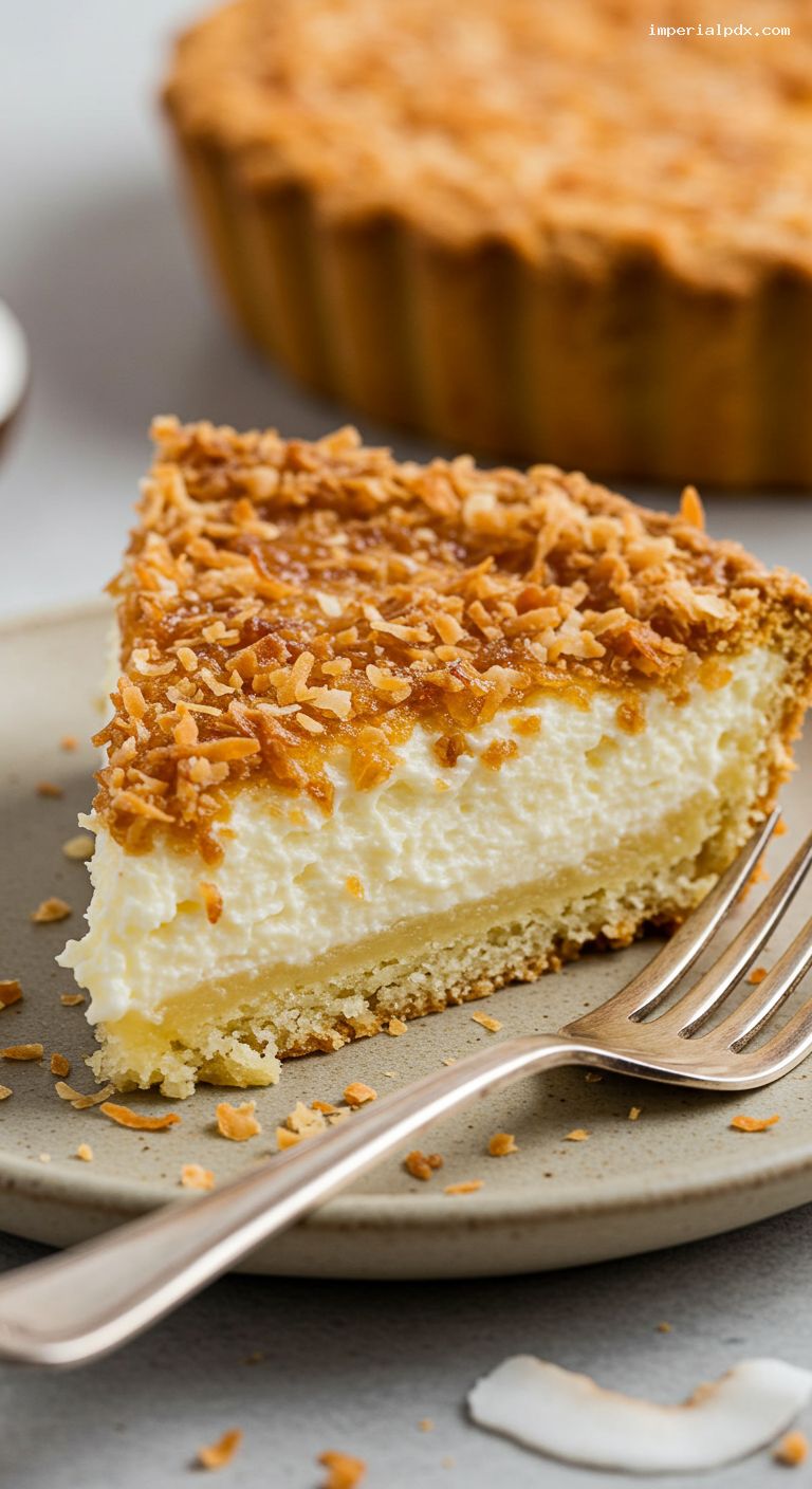 Magic Coconut Custard Pie with Blender Batter – Closeup
