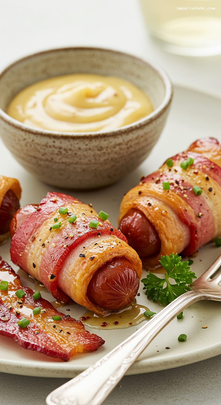 Maple-Dijon Pigs in Blankets with Honey Mustard – Closeup