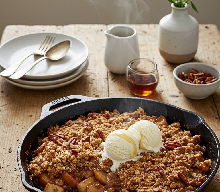 Maple Pecan Apple Skillet Crisp with Oats and Rye