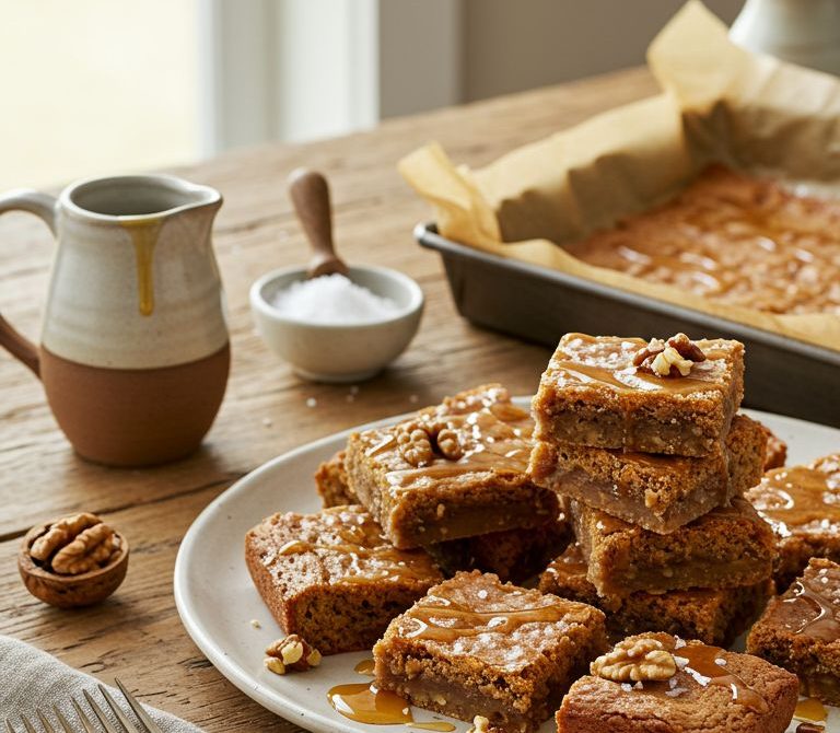 Maple Walnut Brown Butter Blondies with Thin Maple Glaze