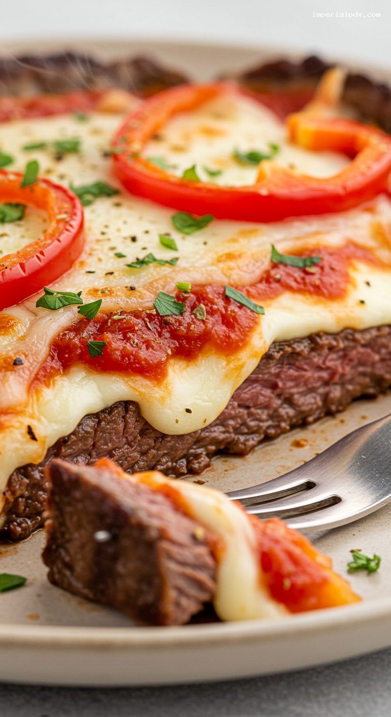 Matambre a la Pizza with Mozzarella and Peppers – Closeup