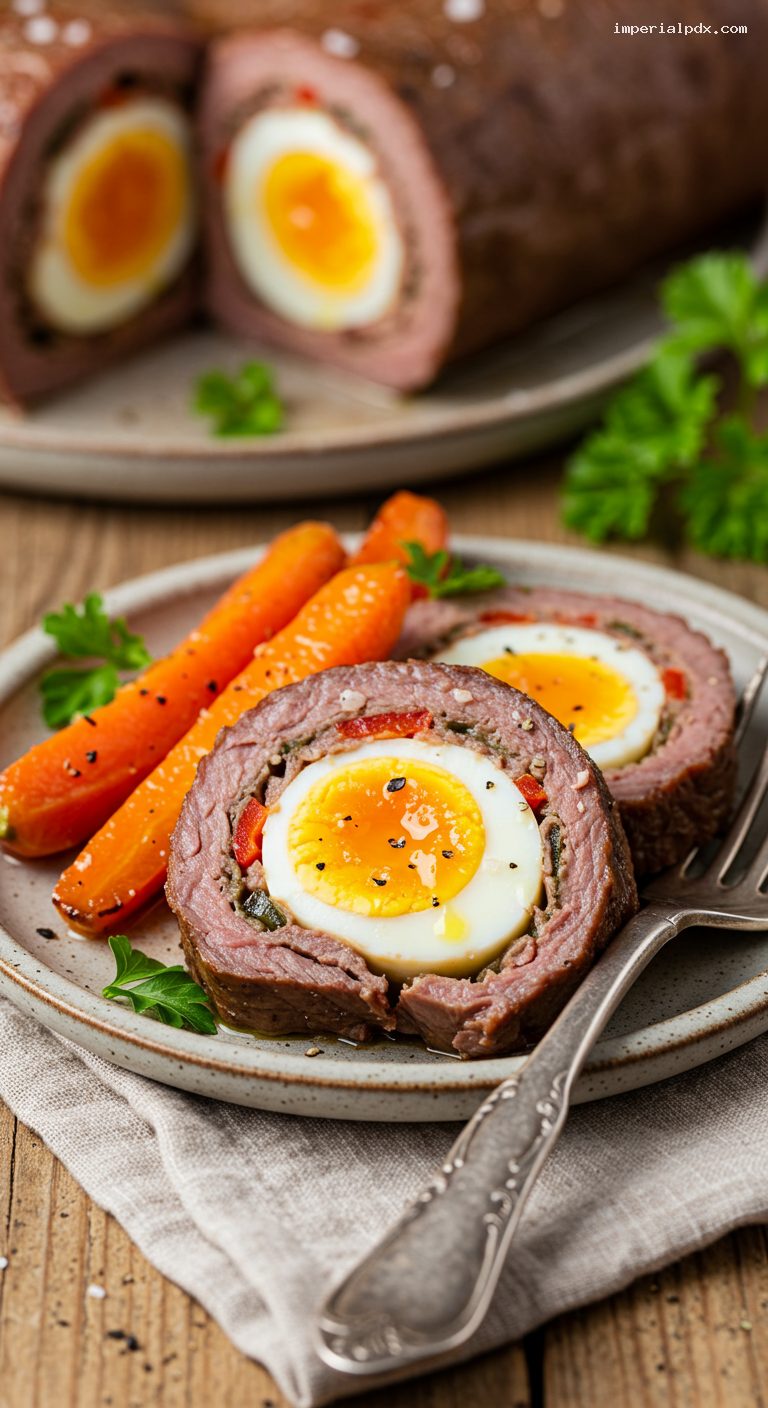 Matambre Arrollado: Rolled Flank Steak Pinwheel – Closeup