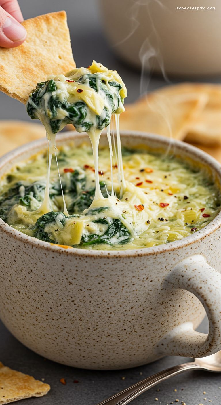 Microwave Spinach Artichoke Mug Dip – Closeup