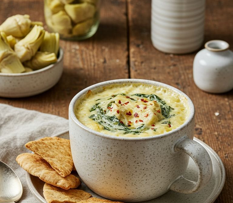 Microwave Spinach Artichoke Mug Dip