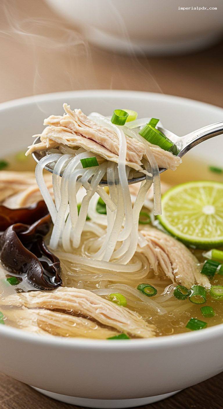 Mien Ga: Vietnamese Glass Noodle Chicken Soup – Closeup
