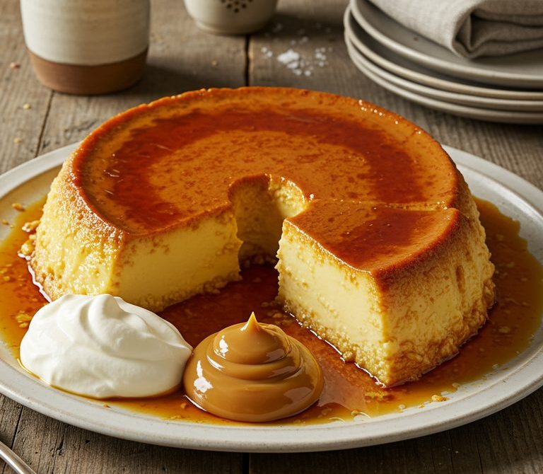 Mixto Flan: Silky Caramel Custard with Dulce de Leche and Cream