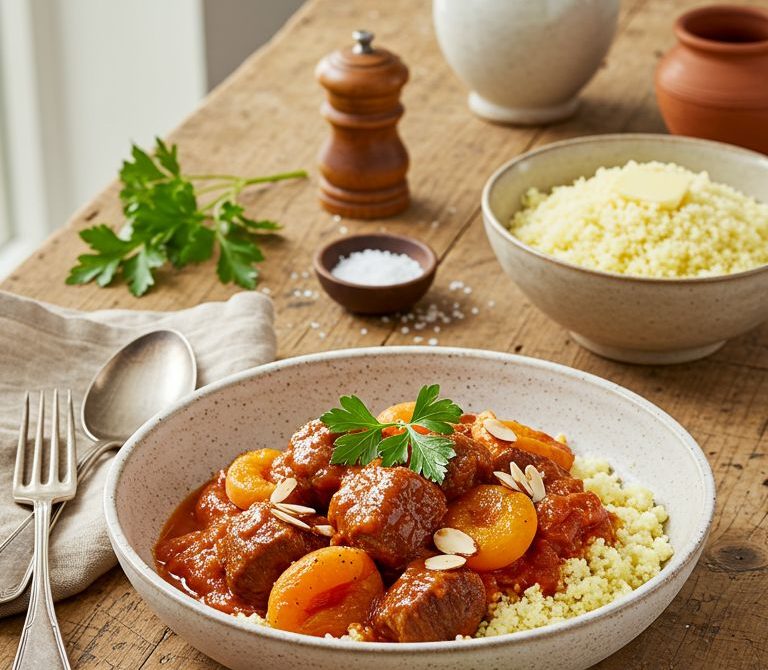 Moroccan Lamb Stew with Apricots and Almonds