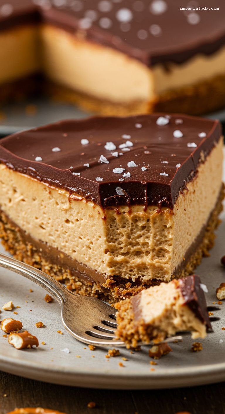 No-Bake Peanut Butter Pretzel Icebox Pie – Closeup