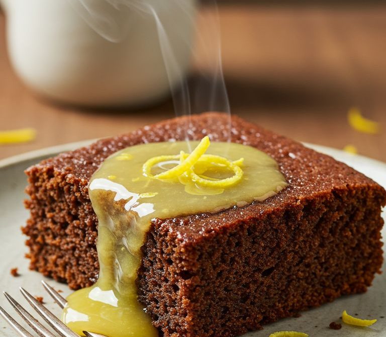 Old-Fashioned Molasses Gingerbread with Warm Lemon Sauce