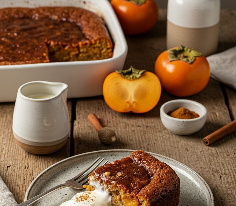 Old-Fashioned Persimmon Pudding with Cold Cream