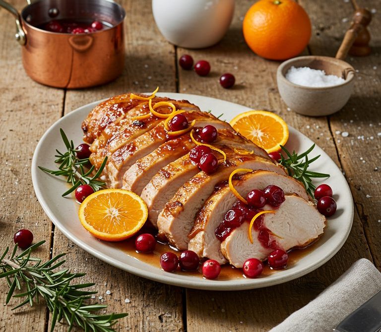 Orange-Rosemary Turkey Breast with Cranberry Pan Sauce