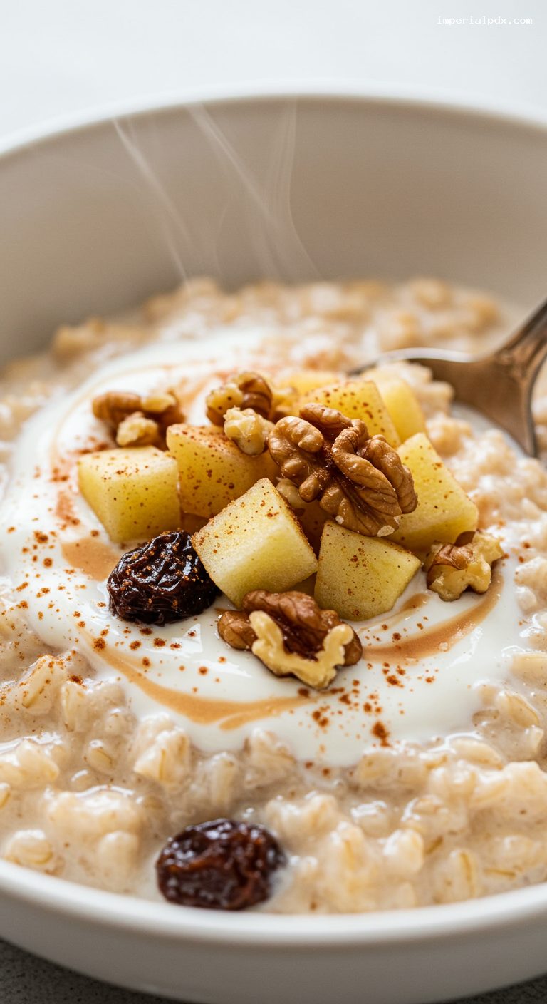 Overnight Slow Cooker Apple Cinnamon Steel-Cut Oats – Closeup