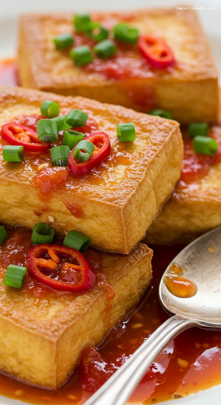 Pan-Seared Tofu in Bright Tomato Sauce – Closeup