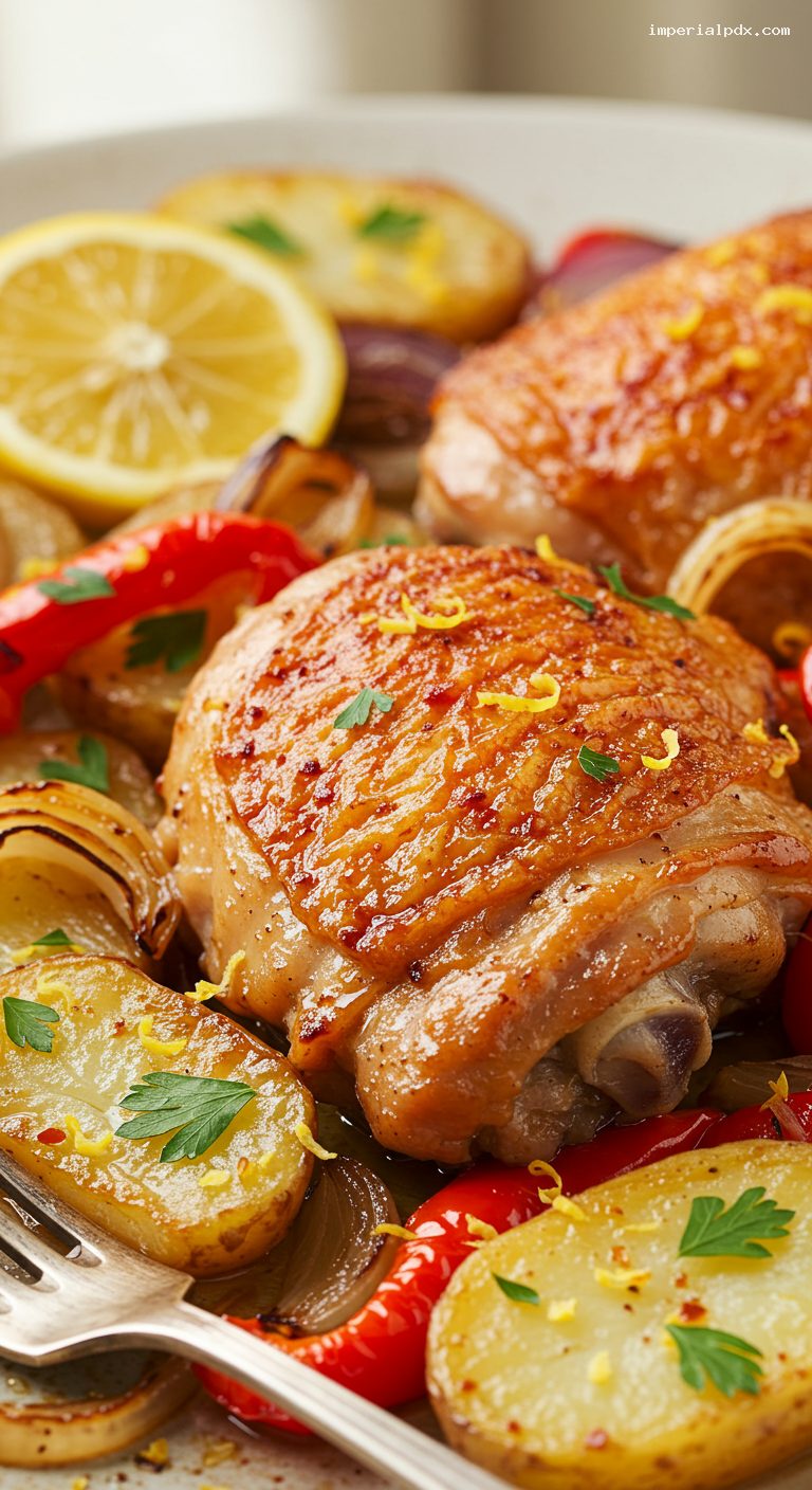 Paprika-Garlic Lemon Roast Chicken with Potatoes – Closeup