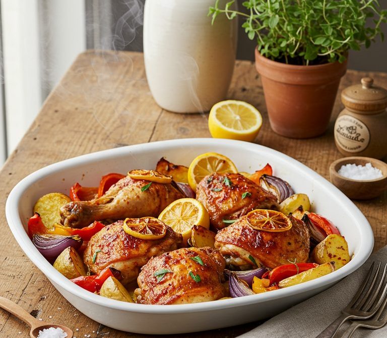 Paprika-Garlic Lemon Roast Chicken with Potatoes