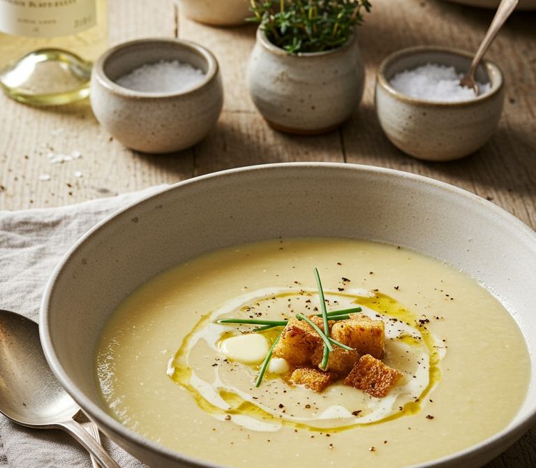 Parsnip-Pear Bisque with Brown-Butter Croutons