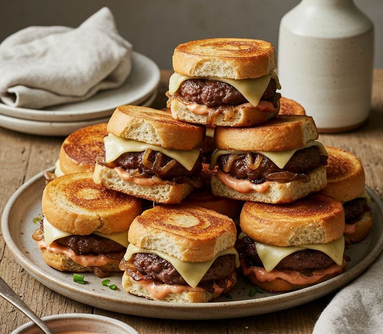 Patty Melt Sliders with Caramelized Onions and Swiss