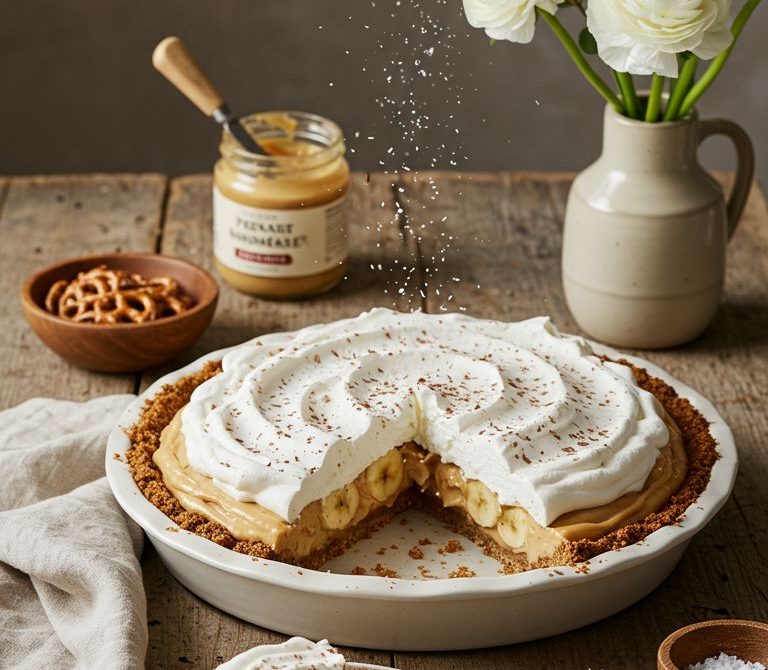Peanut Butter Banana Cream Pie with Pretzel Crust