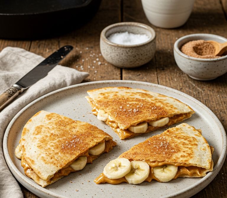 Peanut Butter Banana Quesadilla with Cinnamon Sugar