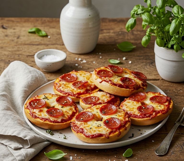 Pepperoni Pizza Bagels Under the Broiler