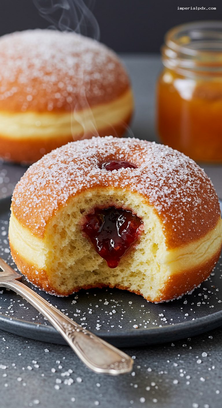 Pillowy Jam-Filled Berliners (Krapfen) – Closeup