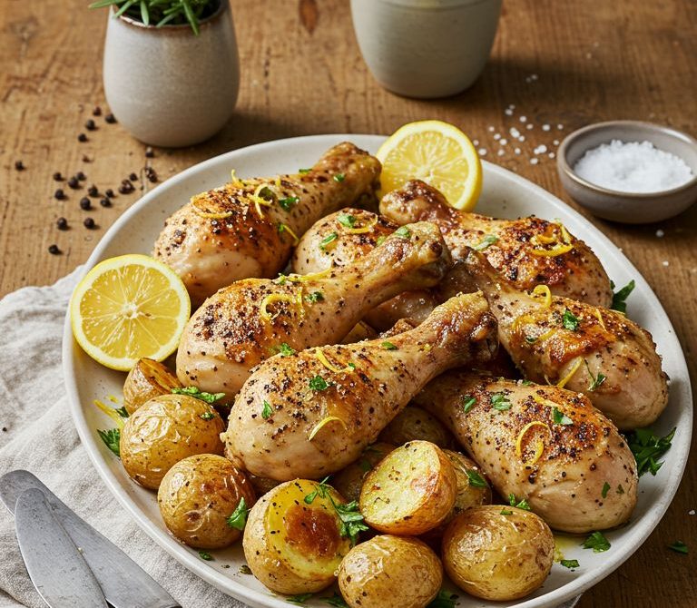Roasted Lemon-Pepper Chicken Drumsticks with Potatoes