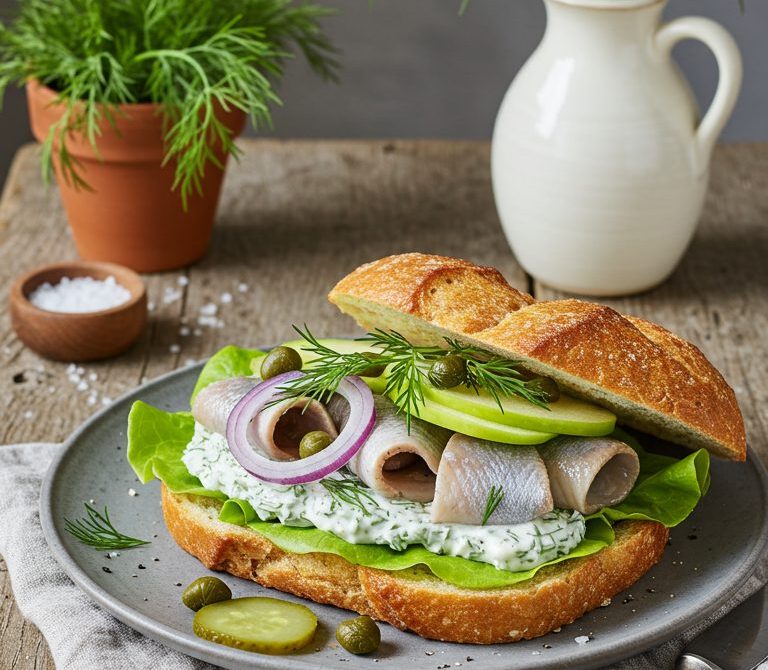 Rollmops Brötchen with Pickled Herring and Dill