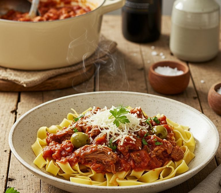 Rustic Lamb Ragu with Fennel and Olives